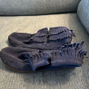 Minnetonka Navy Ankle Boots with Fringe